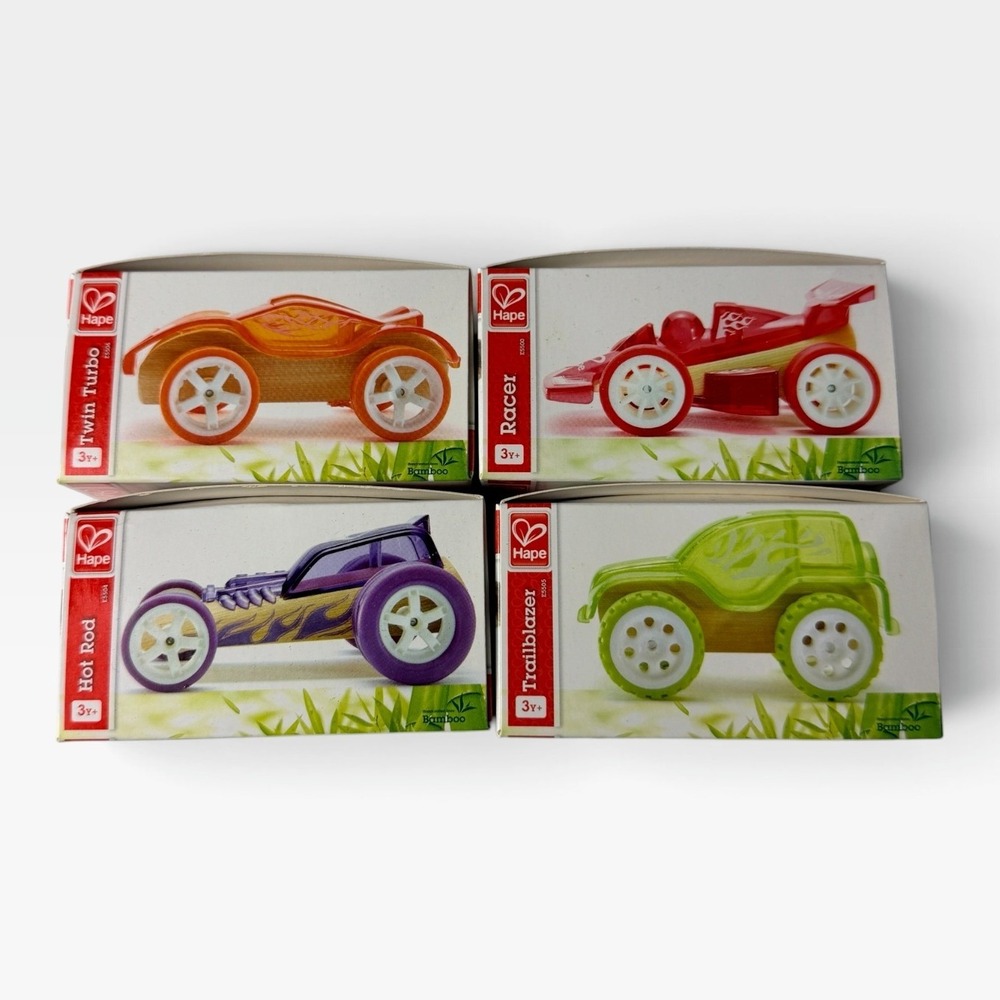 Hape Toy Car Set Bamboo Collection Kids Unisex Multicolored New LOT 4